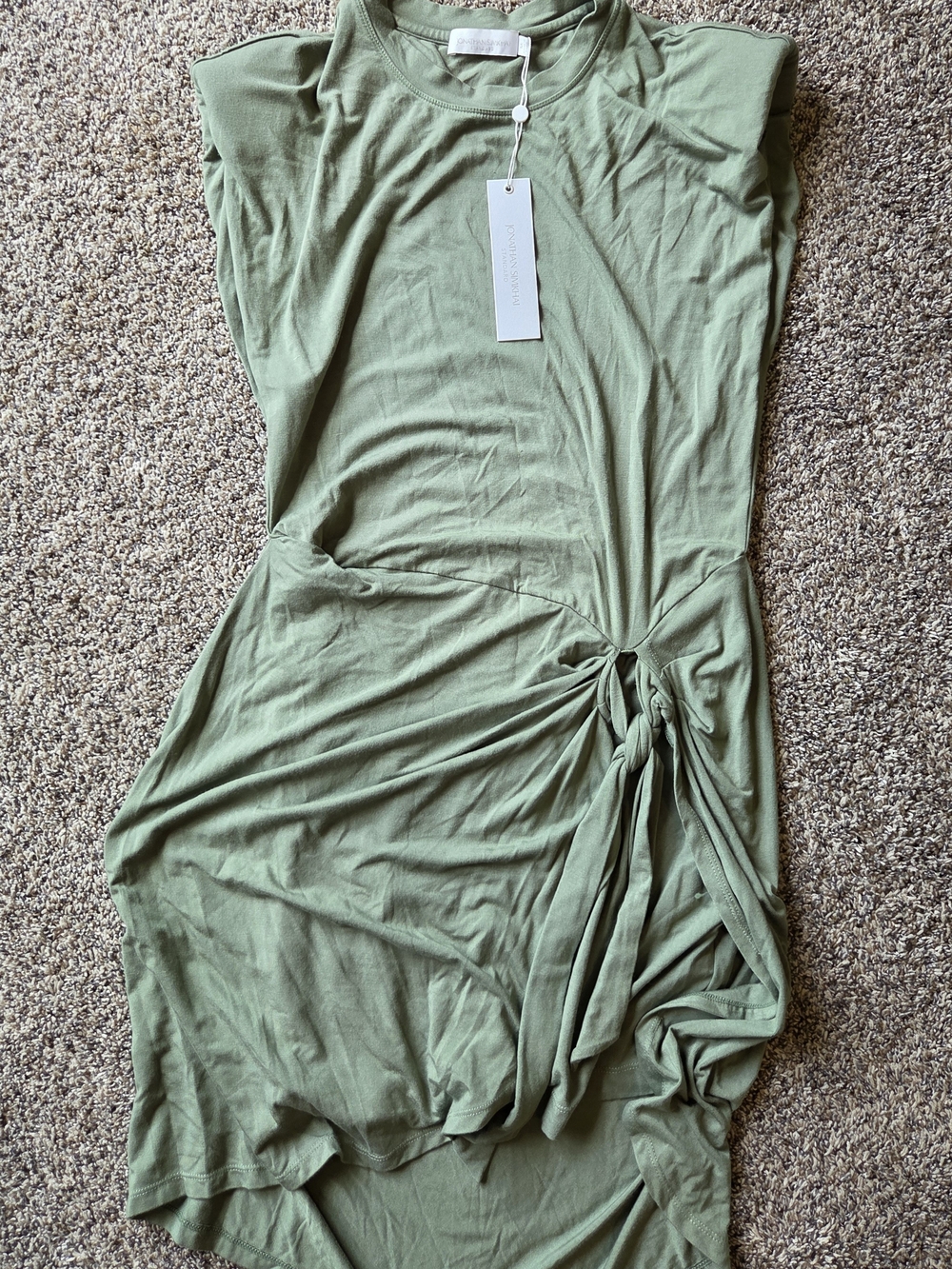 Jonathan Simkhai Sage Green Asymmetrical Knot-Detail Dress